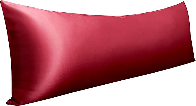 NTBAY Satin Body Pillowcase for Hair and Skin, Luxurious and Silky Pillow case with Envelope Closure, 20x54 Inches, Wine Red