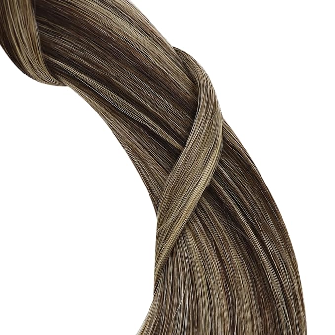YoungSee Nano Ring Hair Extensions Human Hair Balayage Nano Link Hair Extensions Remy Hair 22Inch Nano-Bead Extension Dark Brown with Caramel Blonde Human Hair Extensions Nano-Tip 50G/50S