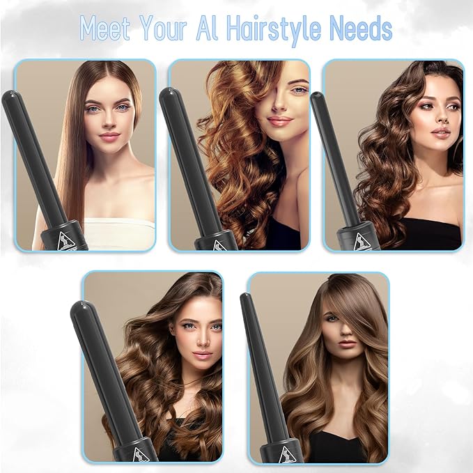 5-in-1Ceramic Tourmaline Curling Iron Set - 0.35"-1.25" Interchangeable Barrels Adjustable Temp 180°F-450°F, Fast Heat-up Insulated Gloves & Swivel Cord for All Hair Types (Travel-Friendly)