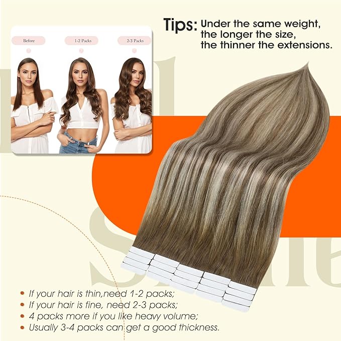 Full Shine Blonde Tape ins Human Hair Extensions Color 6 Chestnut Brown Ombre 60 Blonde And 6 Seamless Soft Skin Weft Hair Extensions Tape in 16Inch Silky Straight 50Gram 20Pcs Remy Tapes ins