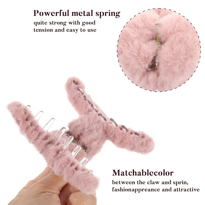 5PCS Large Claw Hair Clips for Thick Hair Big Fuzzy Hair Clips for Women Nonslip Strong Hold Hair Claw Clip (Pinks)