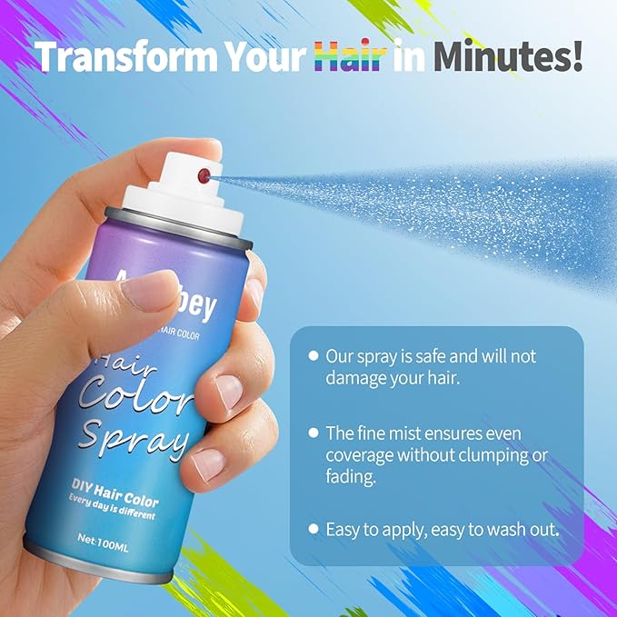 Halloween Hair Spray,Temporary Hair Color Spray for Women Kids Men,Washable Hairspray,Colored Hair Spray,Color Hairspray for Halloween,Party,Cosplay,Christmas Day (06#Blue)