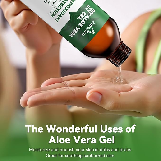Aero Zen 99% Natural Aloe Vera Gel (2-Pack) | Daily Hydration & After-Sun Relief | Lightweight Alcohol-Free Formula, Deeply and Quickly Soothes Skin, Suitable for Face/Body/Hair - 16.9 fl oz