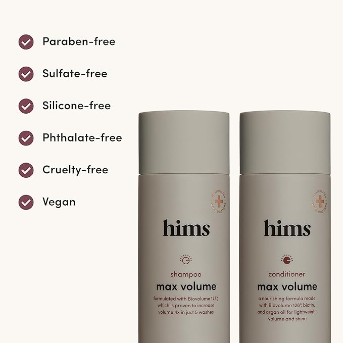 hims Max Volume Men's Shampoo & Conditioner Set - Volumizing Natural Shampoo and Conditioner for Men - Adds Volume, Shine & Bounce - Citrus Spice - 2 x 6.4 fl oz