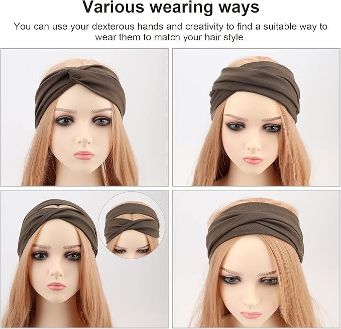 DRESHOW 8 Pack Headbands for Women Yoga Knotted Headbands Elastic Criss Cross Hair Accessories Sports Head Wrap Non Slip