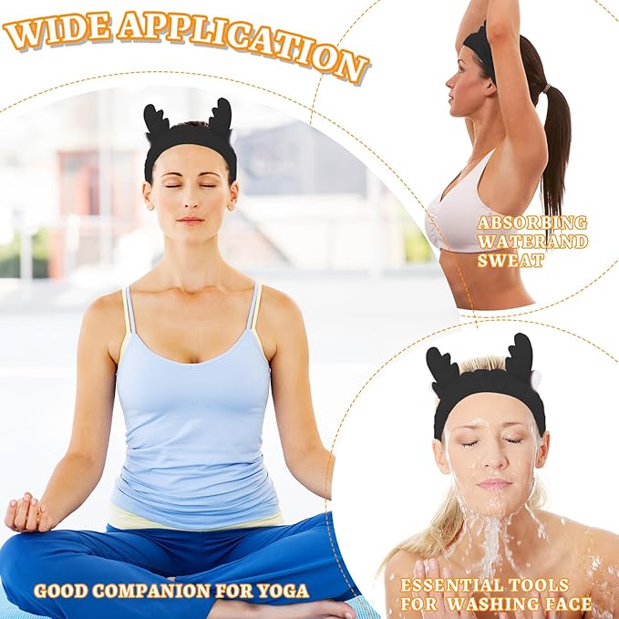 Jowmoy Cute antlers Headband Frog Eye Elastic to Wash Face for Women Makeup Shower Spa.