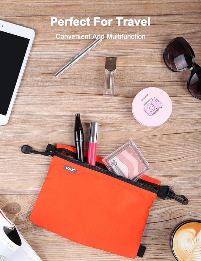 GOX Travel Toiletry Bag Carry On Zipper Pouch Cosmetic Kit Makeup Digital Bag Water Repellent Nylon (Orange)