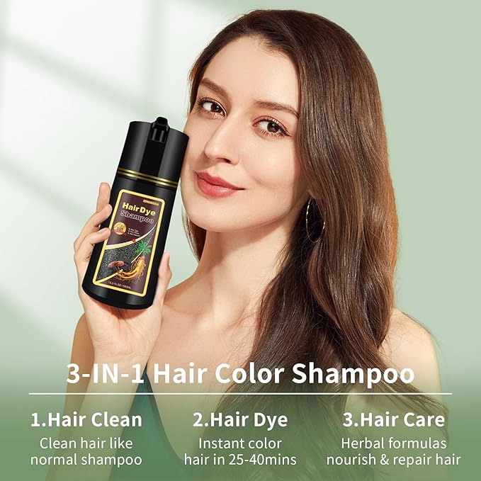 Cherry Brown Hair Dye Shampoo 3 in 1 for Gray Hair, Long-lasting & Natural Brown Hair Shampoo, Hair Color Shampoo for Men Women, 16.9 Fl Oz (Cherry Brown)