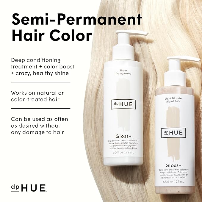 dpHUE Gloss+, Medium Blonde - 6.5 oz (8-12 Applications) - Semi-Permanent Hair Color & Conditioner - Lasts Up to Eight Washes - Paraben, SLS & SLES Sulfate Free - Vegan, Leaping Bunny Certified