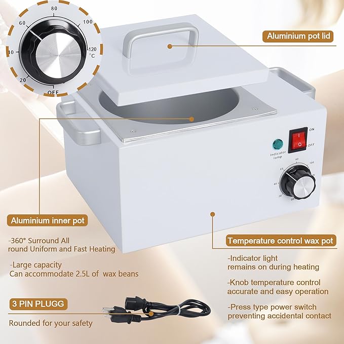 Upgrade Large Wax Warmer for Professional Hair Removal - Single Melter Heater Machine with Non-stick Pot, Facial, Body and SPA Use