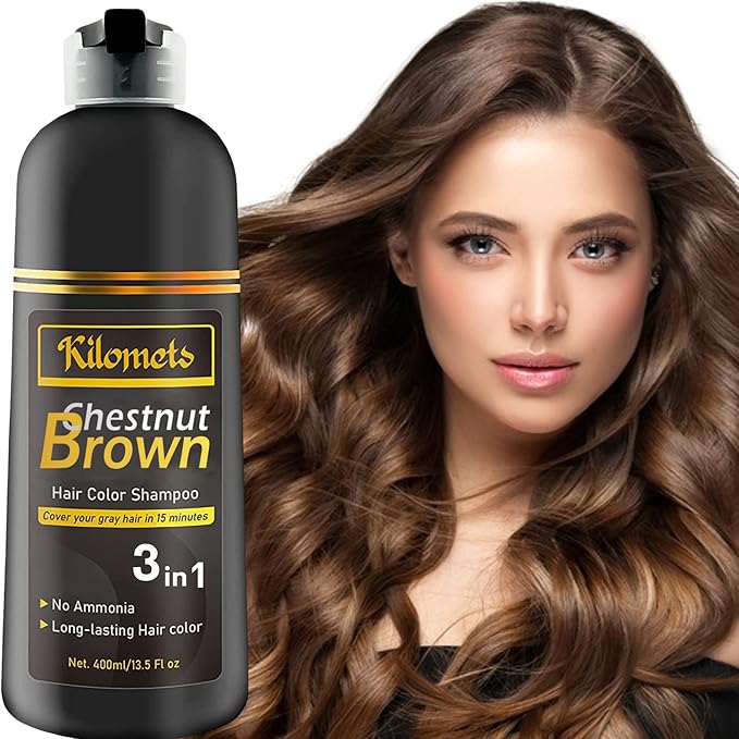 CHESTNUT BROWN Hair Dye Shampoo 3 IN 1- Hair Color Shampoo Grey Coverage in Minutes Ammonia Free Instant Coloring Gift for Mom Dad