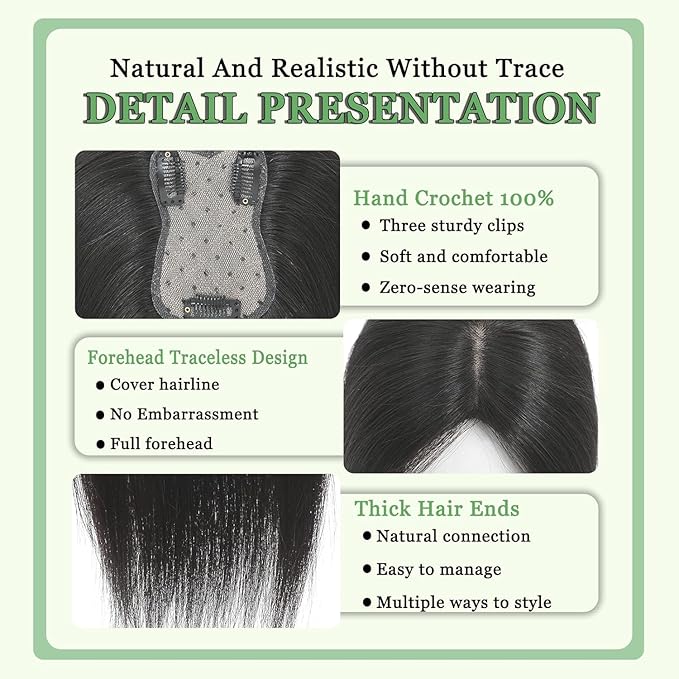 Hair Toppers for Women Real Human Hair, 360°3D Bangs Clip Human Toppers for Women with Thinning hair Realistic Scalp Line (Brown Black, 3D Side Bangs (11 * 7))