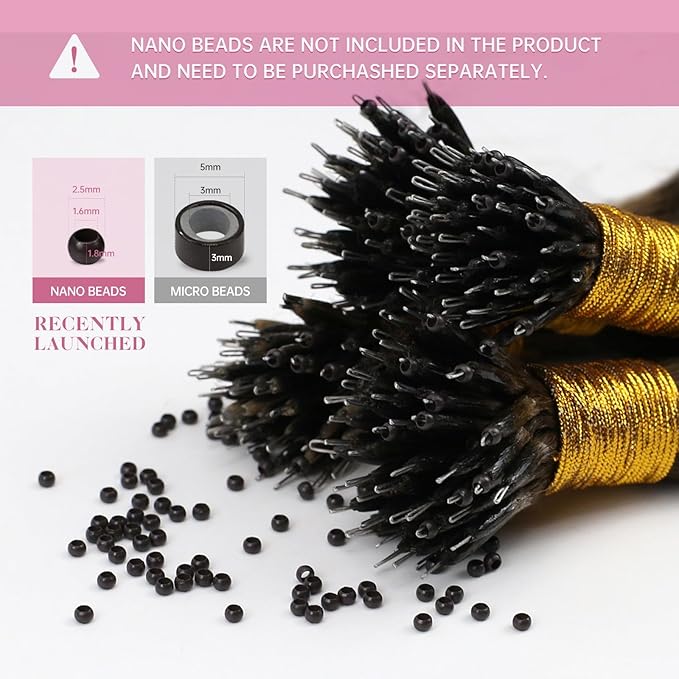 YoungSee 24inch Nano Hair Extensions Brown to Blonde Nano Bead Extensions Human Hair Ombre Dark Brown to Blonde Pre Bonded Nano Tip Hair Extension Real Human Hair Long Straight 24 inch 1g/s 50g