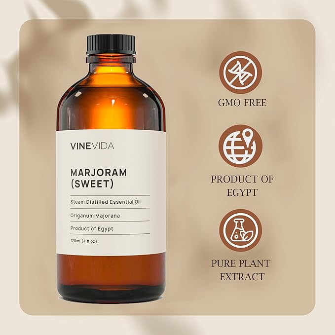 VINEVIDA Marjoram Essential Oil 4 oz - Undiluted Candle Oil Scent - DIY Candle Scents for Candlemaking - Bulk Essential Oil for Soap Making Safe for Skin