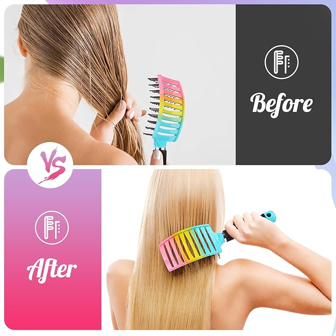 Curved Vented Paddle Brush - Faster Blow Drying, Detangling for Women & Men, Professional Styling for Wet, Curly, Thick or Straight Hair (colourful)