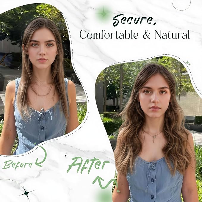RUNATURE Invisible Wire Hair Extensions Real Human Hair Brown, 14 Inch 70g One Piece, Invisible Wire Hair Extensions Medium Brown, Straight Silky Hair, Add Hair Thickness for Women #4