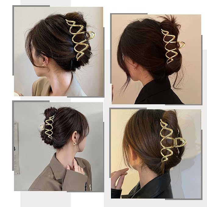 1 Pack Metal Gold Hair Claw Clips for Women French Y2k Wave Shape Hair Clips Strong Hold Big Jaw Clips Exquisite Irregular Wavy Hairpins Clamp Clip for Women Hair Accessories Wedding Daily Decor