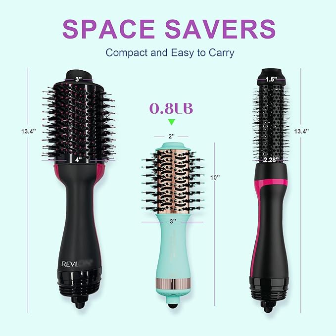 Travel Dual Voltage Hair Dryer Brush Blow Dryer Brush in One,2 Inch Hot Air Brush,Travel Hair Styler/Volumizer/Straightener/Curler,European Blow Dryer Brush with Universal Adapter