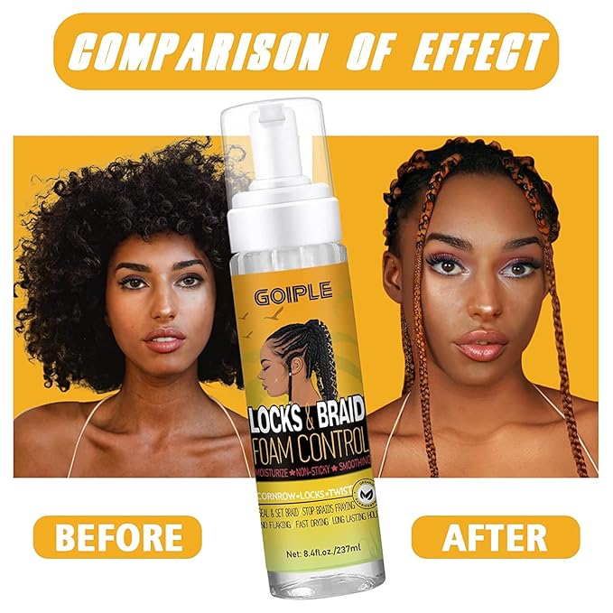 Braid Foam Control Braid Mousse for Braids Twist, Locs, No Flake Extra Hold High Shine Style and Moisturizes, Hair Braiding Mousse for Braids Lightweight Easy to Apply 8fl oz