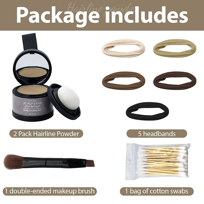 2 Pack Hairline Powder for Women and Men, Used to Root Touch Up Hair Color, Thinning and Gray Hair Coverage and Bald Spots Coverage, Light Coffee