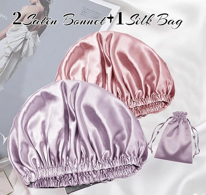 3Pcs Hair Bonnets For Sleeping Satin Bonnet For Women Silk Bonnets Womens Curly Hair Sleep Caps Silky Night Cap