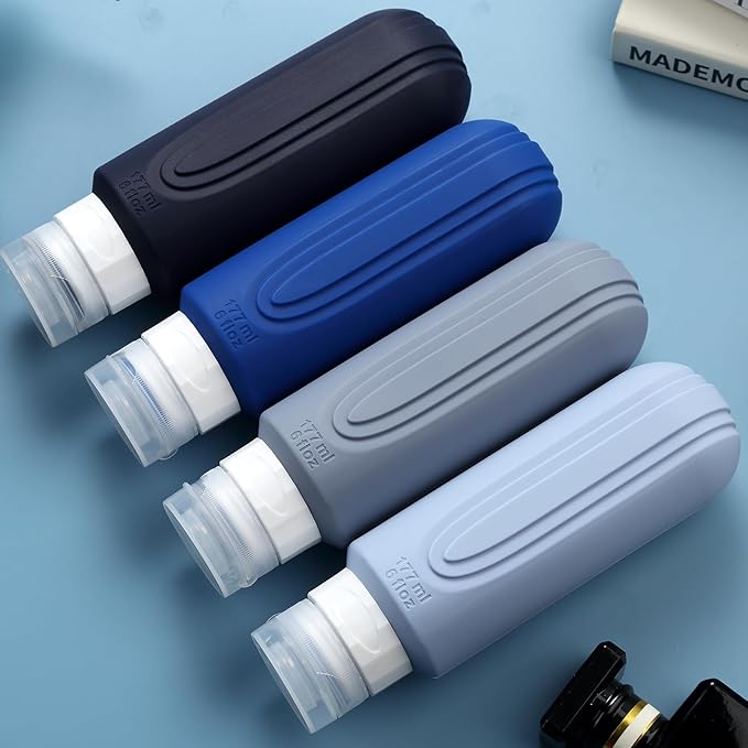 Travel Bottles for Toiletries, Large 6oz Oversize Containers, BPA Free Leak Proof Tubs Refillable Liquid Traveler Accessories with Toiletry Bag for Cometic Shampoo and Lotion Soap (4 Pack)