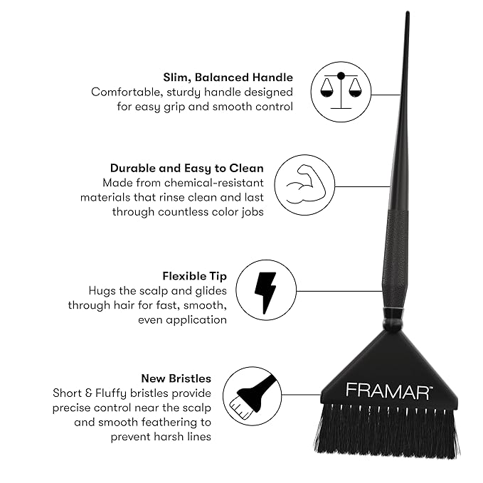 Framar Root Repair Hair Color Brush Set - Hair Dye Brush Kit, Hair Coloring Brushes For Hair Stylist, Tint Brushes for Hair Color, Extra Control Near Scalp - 2 Pack Black