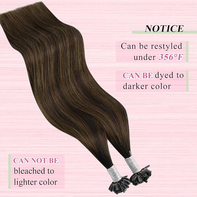 YoungSee Utip Hair Extensions Human Hair Brown Balayage U Tip Human Hair Extensions Ombre Dark Brown to Browns Hot Fusion Hair Extension 22In Ktip Extensions 1G/S 50G for Long Hair