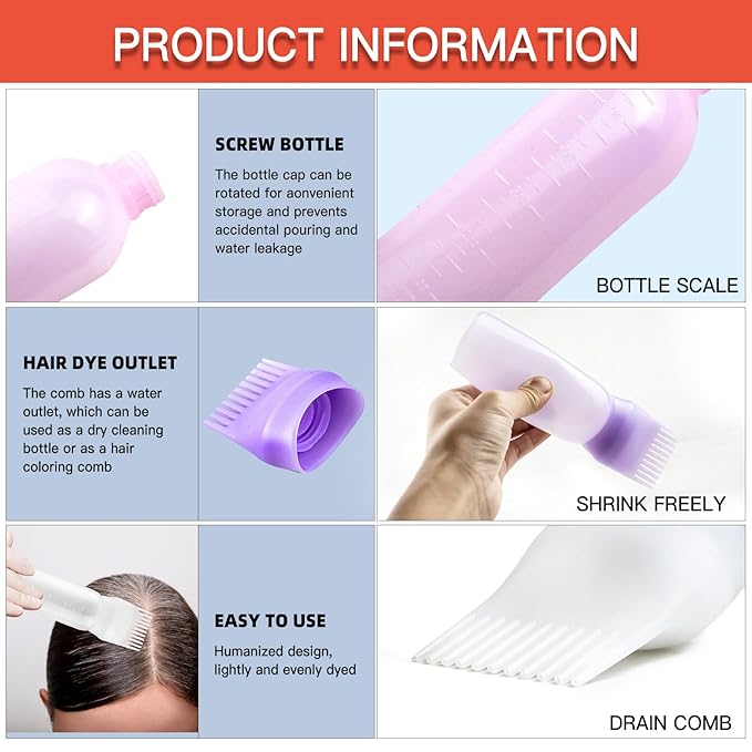 Root Comb Applicator Bottle, 6 Ounce, Hair Oil Applicator, Oil Applicator for Hair Dye, Oil Bottles for Hair, Hair Oiling Applicator with Graduated Scale (2 Pack, White), MR-RFP-11
