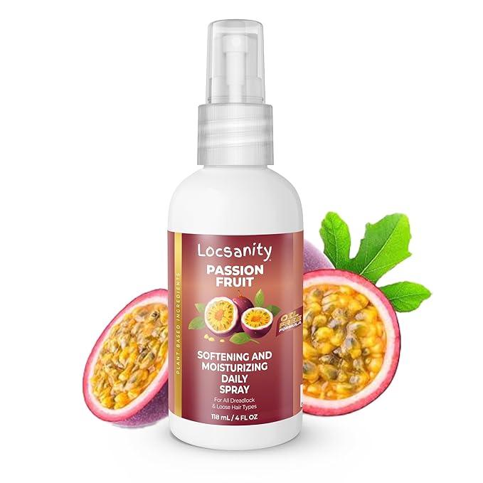 Locsanity Daily Moisturizing Spray for Dull, Dry Locs – Trial Size Passion Fruit Hair and Scalp Moisturizer for Dreadlocks, Sisterlocks, Microlocks, Braids to Control Oil and Frizz (4 fl oz)