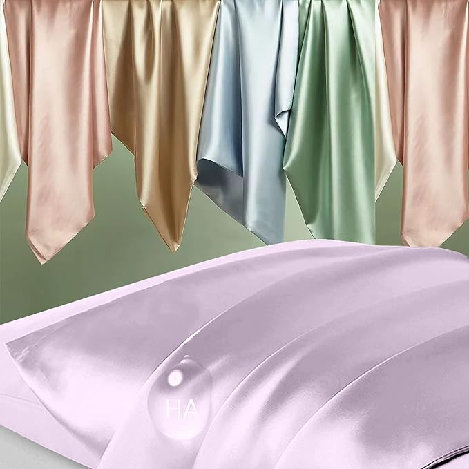 Silk Pillowcase for Hair and Skin, Mulberry Silk Pillow Cases Standard Size, Anti Acne Cooling Sleep Both Sides Natural Silk Satin Pillow Covers with Hidden Zipper, Gifts for Women Men, Lavender