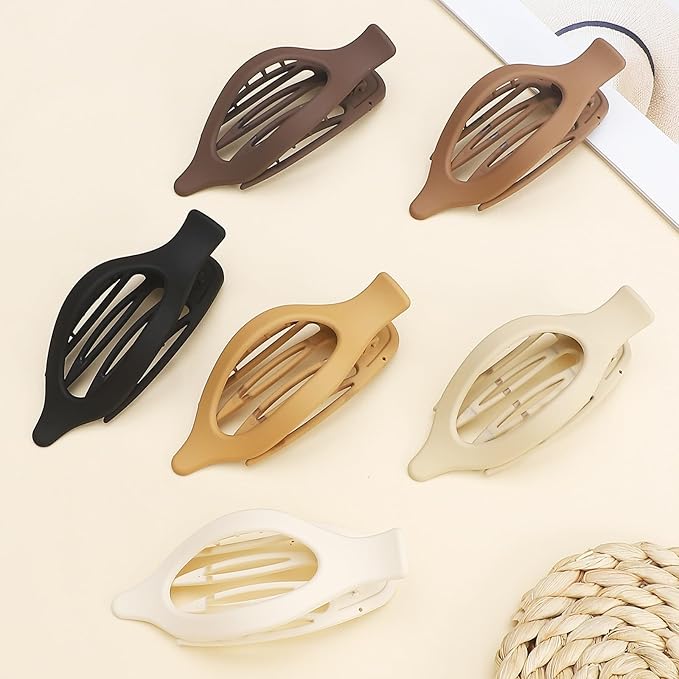 Flat Hair Clip 6 pcs Lay Down Claw Clips Hair Accessories for Women -Brown