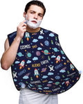 Beard Trimming Catcher Apron, Waterproof Non-Stick Grooming Bib for Shaving, Ideal for Men Dad Father’s Day, Cartoon Space Rockets Astronaunt Planets Stars Alien Art Shave Bib