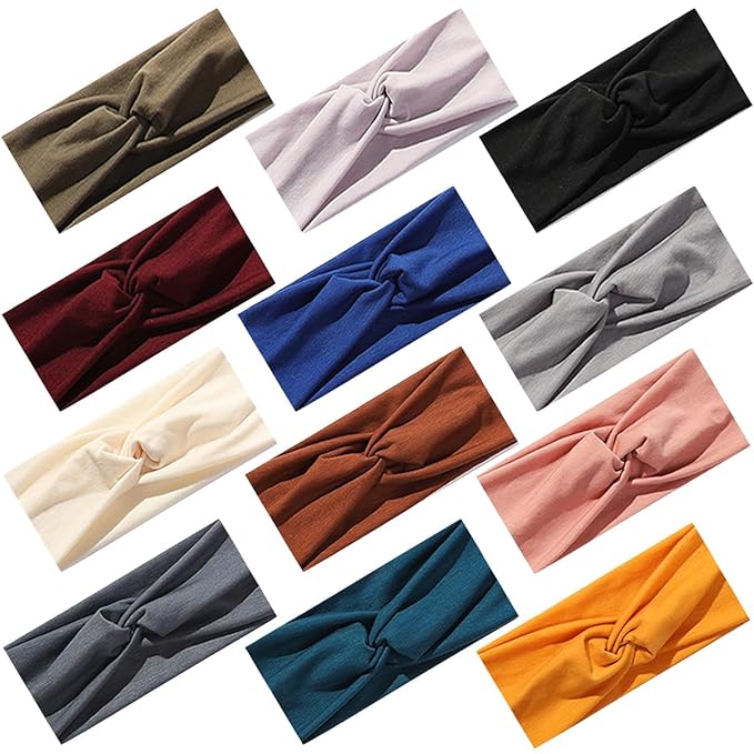Artilady 12 Pack Boho Headbands for Women - Soft Yoga Elastic Hair Bands for Girls Workout Running Sport Head Wrap Non-slip Breathable (Q)