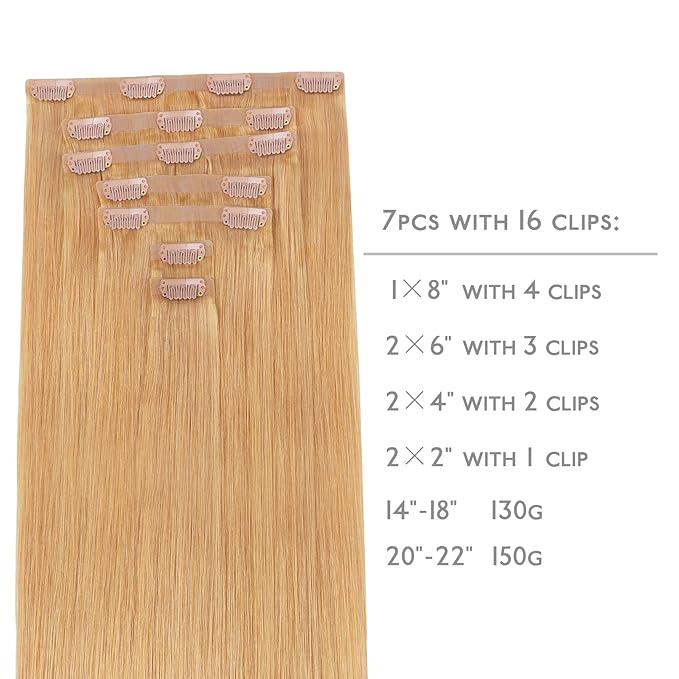 WENNALIFE Seamless Clip In Hair Extensions Human Hair, 16 Inch 130g 7pcs Strawberry Blonde Real Hair Extensions Clip in Human Hair Invisible PU Skin Weft Natural Remy Human Hair Extensions