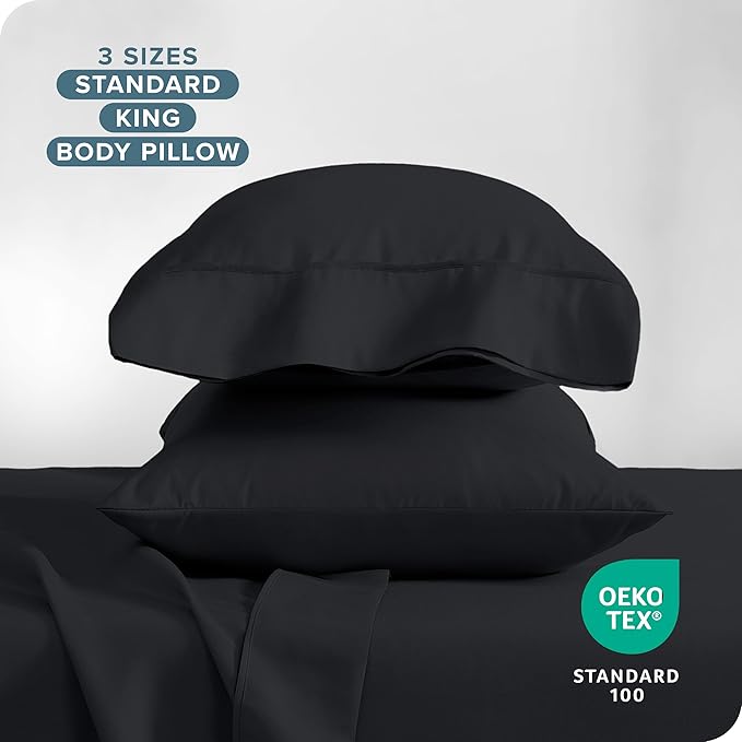 Bare Home Premium 1800 Ultra-Soft Microfiber Pillowcase Set - Double Brushed - Hypoallergenic - Wrinkle Resistant (King Pillowcase Set of 2, Black)