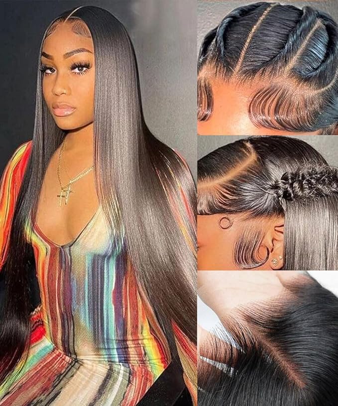 28 Inch Straight Wigs Human Hair Can Last 6-9 Months 200 Density HD Lace Front Wigs Human Hair 13x6 Real Virgin Human Wig Pre Plucked Tangle-Free Natural Black for Women