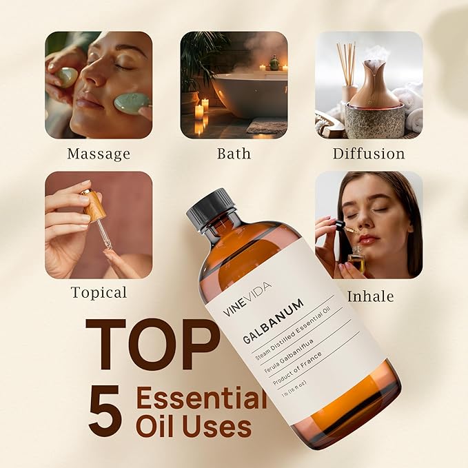 VINEVIDA Galbanum Essential Oil 16 oz - Undiluted, DIY Candle Scents, Bulk for Soap Making & Skin Safe