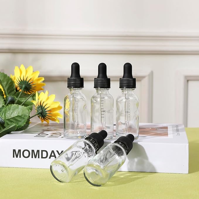 48 Pack,1oz Glass Dropper Bottle, Clear Tincture Bottles with Dropper, Pretty Finish for All Kinds of Liquids,Oil Bottles for Hair- Stronger Suction ideal for Leakproof Travel