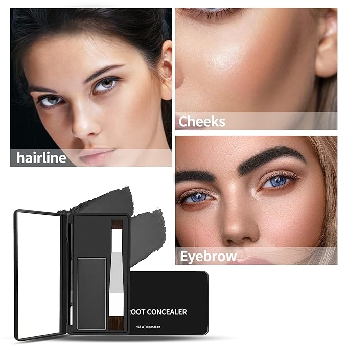 Boobeen Hair Shadow Powder Kit, Roots Touch-Up Powder Cover Hair Color, Temporary Concealer with Brush for Gray Root