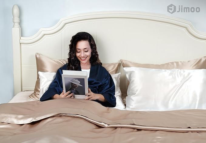 100% Mulberry Silk Pillowcase for Hair and Skin, 22 Momme Pure Natural Silk Pillow Case Both Sided with Zipper, Pillow Cover for Women Mom Men (Ivory White, Queen 20''×30'', 2 Pack)