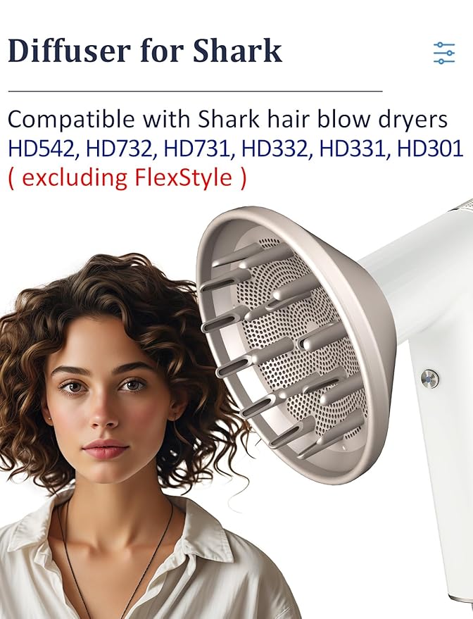 Diffuser Attachment for Shark Hair Dryer HD542, HD732, HD731, HD332, HD331, HD301, Styling Tool for Wavy, Curly, Coily Hair, Enhance Natural Curls Accessories for Blow Dryer Styler