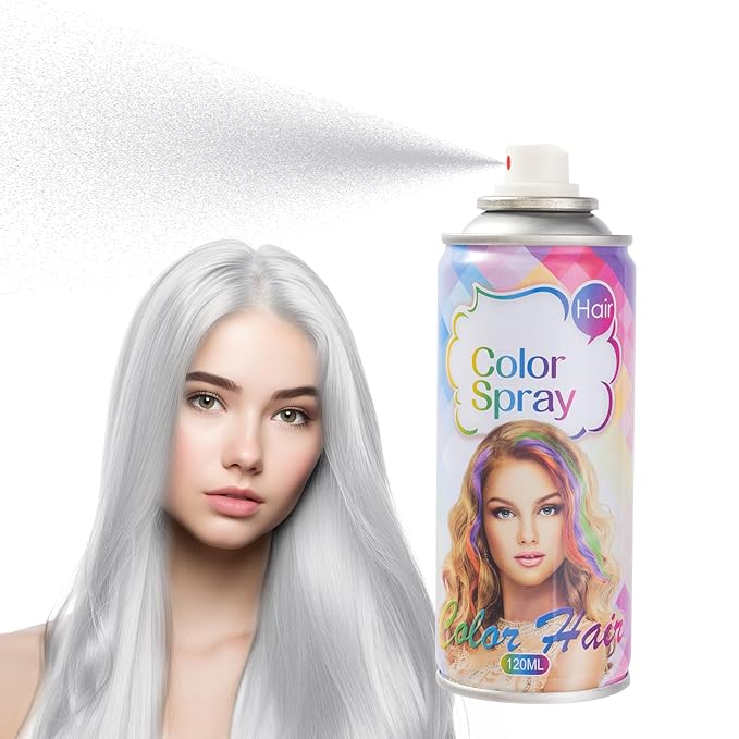 Temporary Hair Color Spray, White Hair Spray Color, Hair Color For Women, Temporary Hair Dye, Washable, Easy To Colour, Mild Formula, Suitable For Various Hair Types, Works On All Hair Colors 120ml