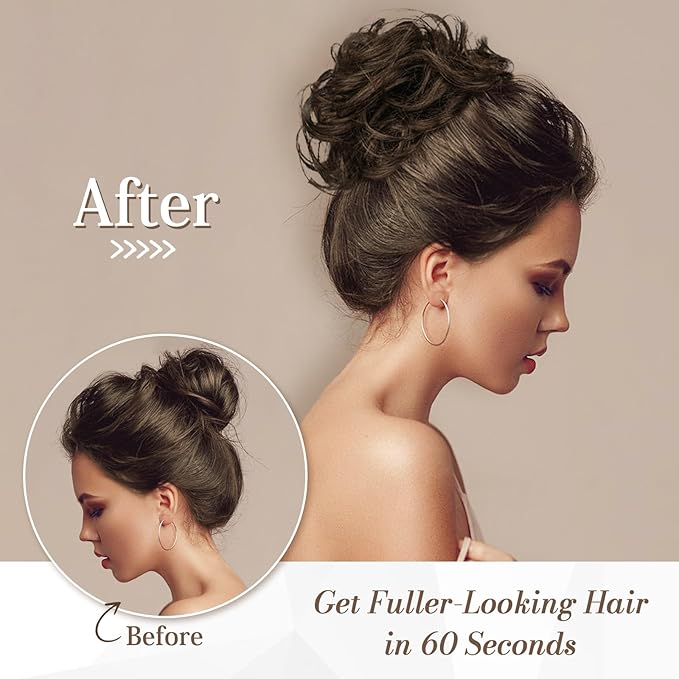 RUWISS Large Messy Bun Hair Piece 100% Human Hair Layered Wavy Curly Hair Buns Hair Piece for Women Updo Hairpiece for Daily Wear Real Hair Ponytail Extension (Chocolate Brown to Dark brown)
