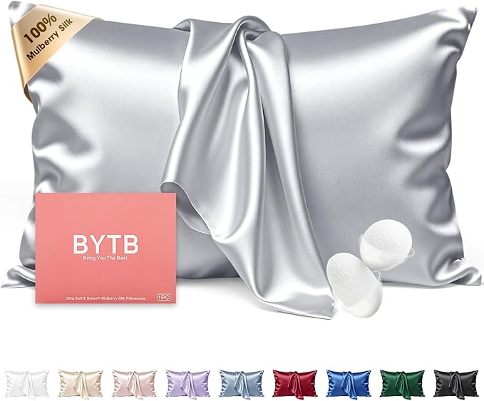 Silk Pillow Cases King Size 100% Mulberry Silk Pillowcase for Hair & Skin Inches 22 Momme Both Sided Grade 6A Silk Cooling Soft Breathable 20 x 36 with Hidden Zipper 1PC, Grey