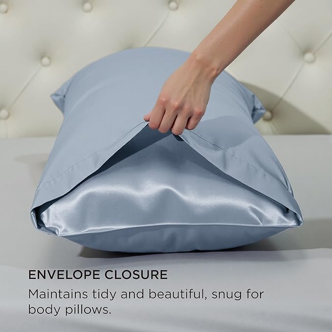 Bedsure Body Pillow Cover 20x54 Inches - Stone Blue Satin Similar to Silk Pillowcase for Hair and Skin, Cooling and Silky Long Body Pillow Pillowcase with Envelope Closure, Gifts for Women Men