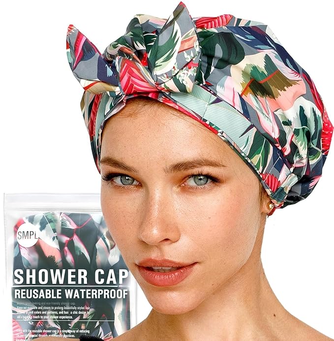 Reusable Shower Cap for Women Reusable Waterproof – Leakproof, Nonslip Hair Cap for Shower Flexiband – Soft, Breathable, Durable Christmas Shower Caps by SMPL OBJECTS (Tropical)