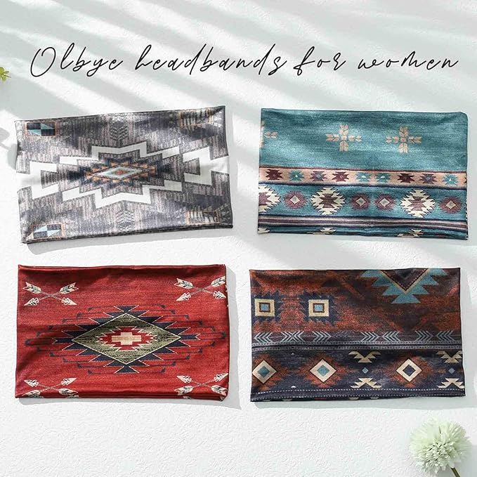 Olbye Wide Boho Headbands Turban Elastic Hairbands Nonslip Floral Bandana Workout Yoga Hair Scarfs Running Sweatband African Bohemian Head Wraps Fashion Hair Accessories for Women (C-Vintage)