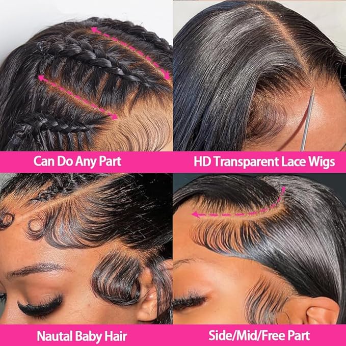 Lemoda 13x6 Full Lace Frontal Wig 180% Density Straight Lace Front Wigs Human Hair HD Transparent Lace Glueless Wig Pre Plucked 15A Brazilian Virgin Human Hair Wigs for Women 22 Inch