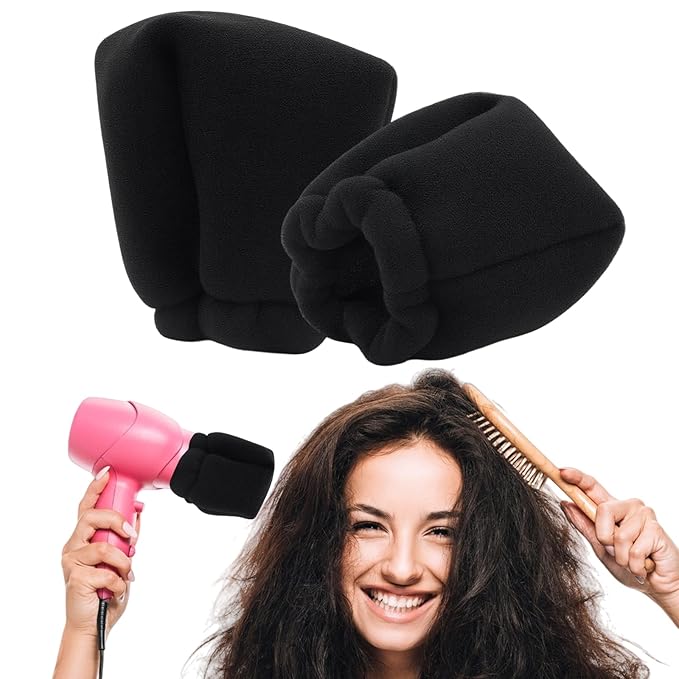 2 Pcs Sock Diffuser for Hair Dryer, 5.12 x 3.15" Universal Heat-Resistant Sponge Attachment for Curly Hair, Lightweight & Reusable Travel-Friendly Blow Dryer Diffuser Cap for Frizz Control (Black)